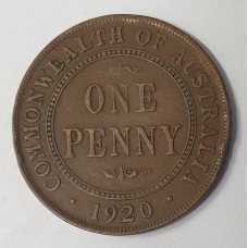 AUSTRALIA 1920 . ONE 1 PENNY . VARIETY . DOUBLE DOT . 6 PEARLS